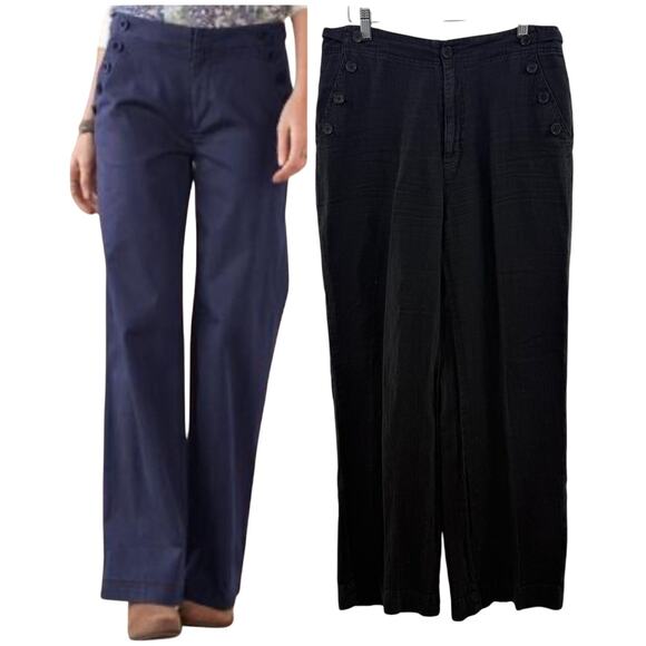 Sundance Black Coastal Cove Buttons Pockets Wide Leg Linen Sailor Pants Size 8 - Picture 1 of 12